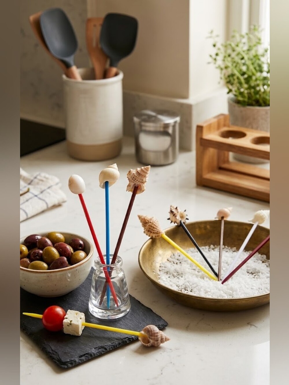 Vintage Seashell Plastic Cocktail Picks Appetizer Skewers - Set of 13